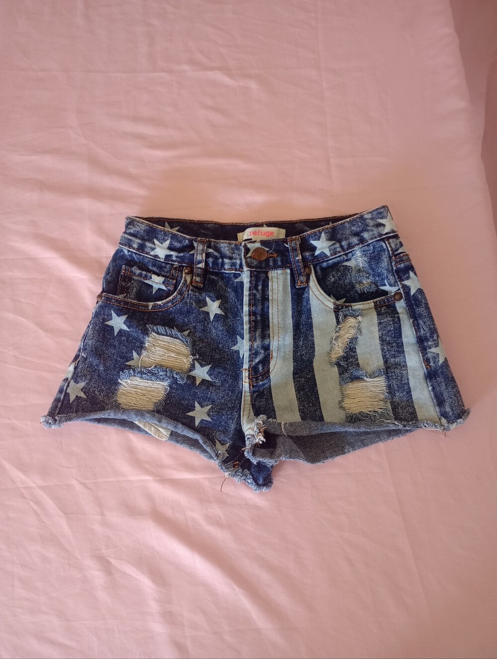 Refuge stars stripes distressed cut off jean shorts size 0